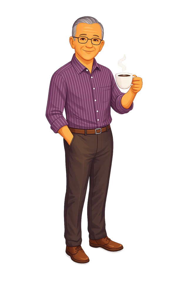 Ilustración de Joel con su café